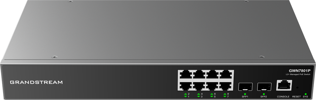 Grandstream GWN7801P, Managed Switch, 8x Gigabit ports, 2x SFP, 8x Poe, L2 layer