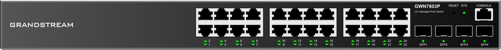 Grandstream GWN7803P, Managed Switch, 24x Gigabit ports, 4x SFP, 24x PoE, L2 layer